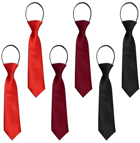 FUIPVGI 6 Stück Kinder Krawatte, Jungen Krawatte, Krawatte Vorgebunden mit Gummizug, verstellbare Kinderkrawatte mit Schlaufe für Junge Mädchen Abschlussfeier (3 Farben)