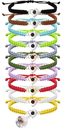 Xtyggoi Individuelles Foto Projektion Armband Personalisierte Herz-Anhänger Armbänder Paare Ich liebe dich geflochtene Armbänder Schmuck für Frauen Männer
