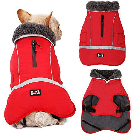 XUANNIAO Manteaux pour Chiens pour Climat Froid, Vestes d'Hiver Chaudes pour Chiens, Gilet Réfléchissant Style Rétro Imperméable et Résistant au Vent pour Chiens (Rouge, Moyen)