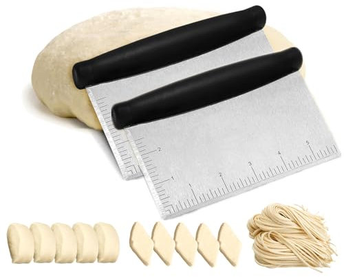 Lot de 2 coupe-pâtisseries en acier inoxydable et grattoir d'établi, outil de cuisson polyvalent efficace avec poignée ergonomique pour le traitement des noix, des tartes et de la pâte (racloir)