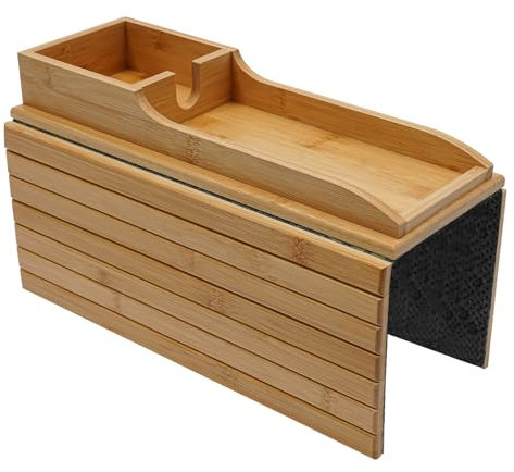 Alnemy Natural Bamboo Sofa Armlehnenablage,Sofaablage Tisch für Couch,Sofa Armlehne Tablett Tisch Anti-Rutsch Sofatisch,Couch Getränkehalter für Snacks,Handy