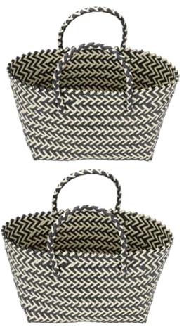 Cabilock 2 Stück Gewebter Einkaufskorb Aus Robustem Pp Kunststoff Mit Ergonomischem Griff Kleine Damen Stricktasche Für Lebensmittel Picknick Und Aufbewahrung