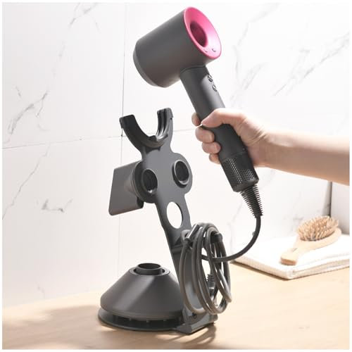 MidingChai Support Seche Cheveux Compatible avec Dyson, Porte Seche Cheveux, Support Seche Cheveux avec Rangement des Câbles, Convient pour 5 Embouts, en Alliage d'aluminium