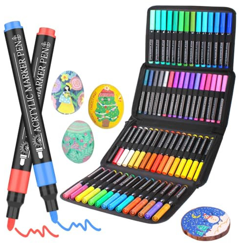 Bonala 60 Acrylstifte für Steine Bemalen Wasserfest Acrylic Paint Marker mit Schnelltrocknendem – Stifte für Verschiedene Oberflächen – Perfekt für Kreative DIY-Projekte
