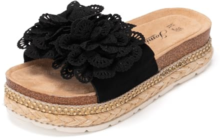 JOMIX Ciabatte Donna Estive con Zeppa Sandali Eleganti con Taco da Mare Pantofole da Spiaggia Moda Donna Estate Nero 38