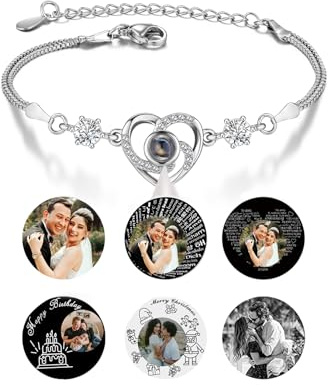 Jovivi Personalisiertes Armband Projektion Armband mit Foto Bild Herz Armkette 100 Sprachen Ich liebe dich Armband Fotoarmband für Herren Damen Freundschaftsarmbänder Personalisierte Geschenke