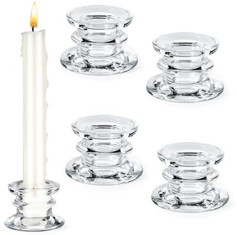 Kerzenständer Stabkerzen, Kerzenständer Glas, Kerzenhalter Stabkerze für Tischdeko, Kerzenhalter Glas für Taufkerze, Stabkerzenhalter klein für Hochzeit Party und Weihnachts Deko