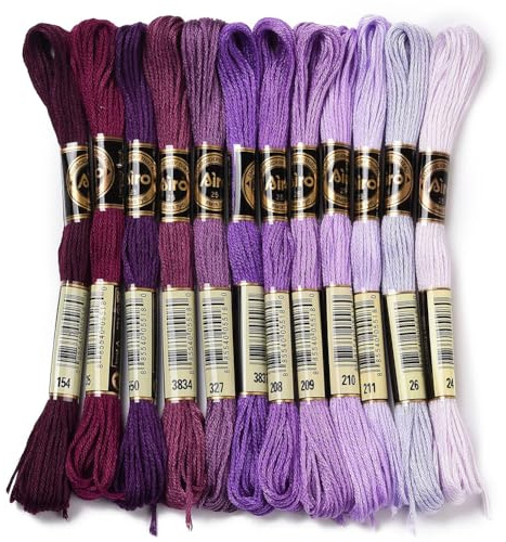 CABODYALS 12 Strang 105 Yards Farbverlauf Lila Polyester Stickgarn Kreuzstichgarn Bunte Freundschaftsarmbänder Bastelgarn Für Nadelspitzen Zum Nähen Basteln Geburtstag Hochzeit Nähen