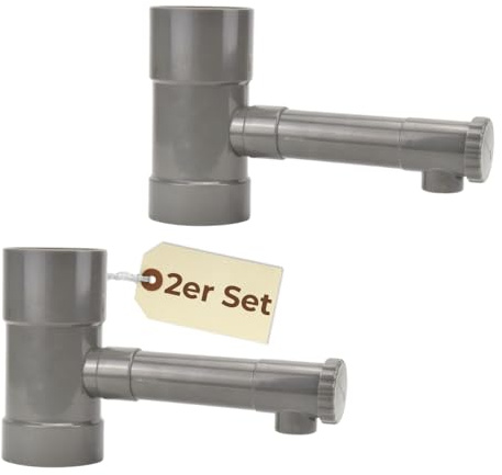 2er Set Regendieb Wasserdieb Fallrohr Abzweig mit Hahn Regenwassersammler Fallrohr Regenrinnen Ablauf Regensammler 100 mm