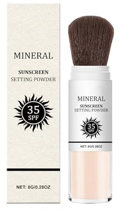 Pincel de protector solar de polvo mineral, 8 g de bloqueo solar de pólvora de ajuste suelto, hidratación y protector solar duradero, control de aceite, protección UV transpirable para la playa, viaje
