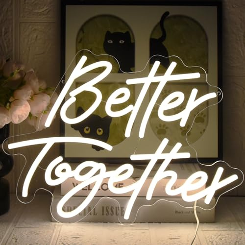 UExnkj-Y Better Together Neonschilder Warmweiße LED Neon Schild, Brief Neonlicht mit Dimmbarem Schalter für Wand, Party, Dekoration, Brautduschen, Wanddekoration, Verlobung, Jubiläumsfeier