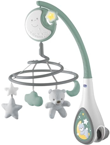 Chicco Next2Dreams Carrusel Móvil Bebé con Luces y Música - 3 en 1 Compatible con la Cuna Next2Me o Minicunas Colecho, Efectos de Sonido, Proyector de Luz Nocturna y Música Clásica 0+ Meses, Verde