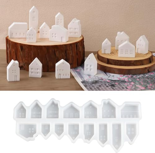 EPODA 15 Stück Silikonformen Gießformen Häuser 3D Haus Kerzenhalter Weihnachten Gips Gießen Giessformen Silikon Deko Basteln