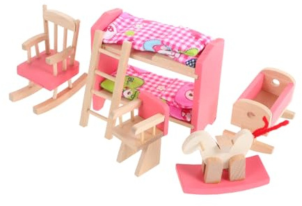FRCOLOR Miniatur Puppenhaus Holz Etagenbett Doppelbett Bett Puppen Schlafzimmer Möbel Vintage Stil Europäisch Für Puppenhaus Dekoration