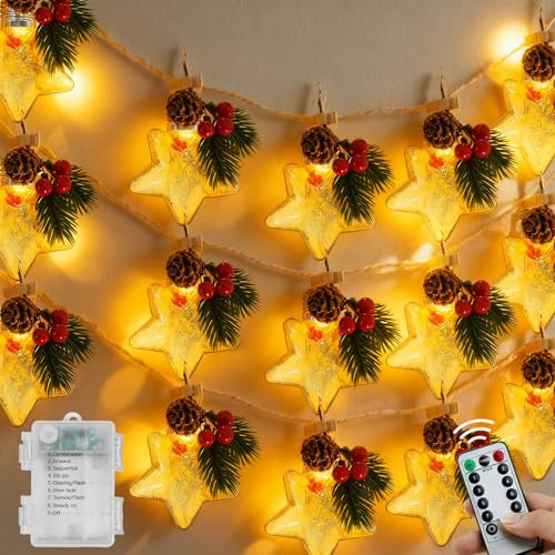 Weihnachts LED Lichterkette, 2M 10 LED Weihnachtsbeleuchtung, Dekorative Lampe für Weihnachtsbaum, Lichterkette Weihnachten Batteriebetrieben Innen/Außen für Weihnachtsbaum Veranda Kamin Garten(B)