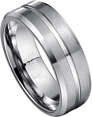 VAKKI Ring Herren Damen 6mm/8mm Wolfram Ringe Schwarz/Silber/Schwarz Blau Eheringe mit Rille und Abgeschrägte Kanten Größe 52(16.6)-72(22.9)