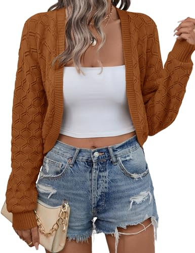 Kistore Cropped Cardigans for Women UK Long Sleeve Knit Sweater Top | Women's Cardigans,Shrugs for Women,Cropped Cardigan,Lightweight knitted