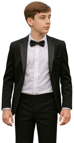 Boys' 4 Piece Formal Black Tuxedo Suit Set with Bow Tie