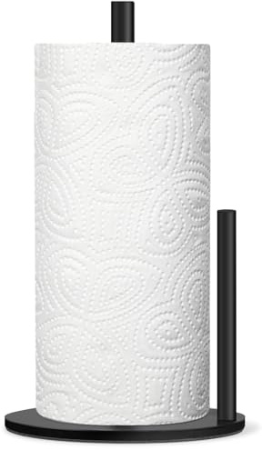 Paper Towel Holder Countertop, Premium Stainless Steel Black Paper Towel Holder with Anti Slip & Waterproof, Freestanding Countertop Paper Towels Holder for Kitchen, Tabletop, Bathroom