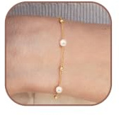 Tewiky Perlenarmband für Damen, 14K Vergoldetes Feines Glieder Armbänder | Zartes Perlen-Gliederarmband, Schlanke Bauweise, Eleganter Alltagsschmuck, Geschenkidee für Frauen, Mütter & Freundinnen