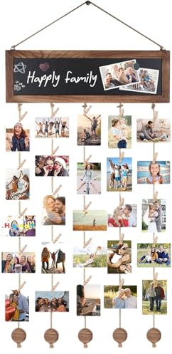 FSSODWT Fotowand mit 30 Clips Bilderrahmen Collage mit Tafel aus Holz | Rustikaler DIY-Stil, Für Wand und Raum Dekoration, Für Weihnachten Geburtstag und Partys