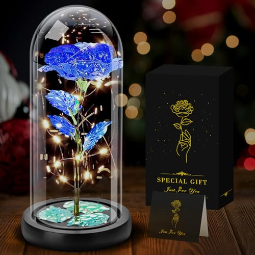 Ewige Rose Blau,Muttertagsgeschenke Rosen für Mama,Rose im Glas mit licht,Oma,Junge Frauen,Ehefrau,Schwiegermutter, Schwester Frau Romantische Geschenke für Muttertag Valentinstag Jahrestag (Blau)