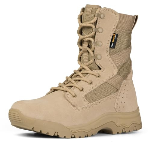 FREE SOLDIER Men's Work Tactical Boots 8 Inches Lightweight Combat Boots Durable Suede Leather Military Boot Desert Boot(Bright Tan 10)