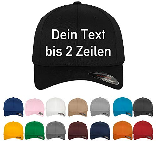 Original-Flexfit Basecap - Baseball Cap mit Wunschtext oder Namen bis 2 Zeilen Bestickt | Trucker Cap mit feiner Bestickung | personalisierte Kappe für Damen & Herren | Verschiedene Größen & Farben