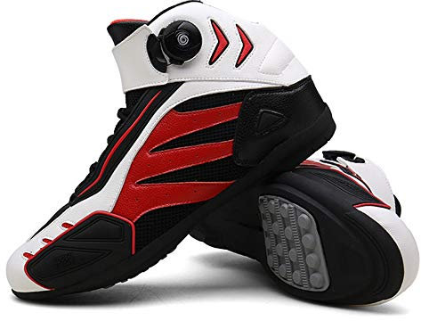 MRDEAR Motorradschuhe Herren, Motorrad Schuhe Kurze Ankle Boot mit Gangverstellung, Leichte Atmungsaktives Sneaker Sportschuhe Motocross Stiefel Turnschuhe Gepanzert, Rot Weiß (45 EU)