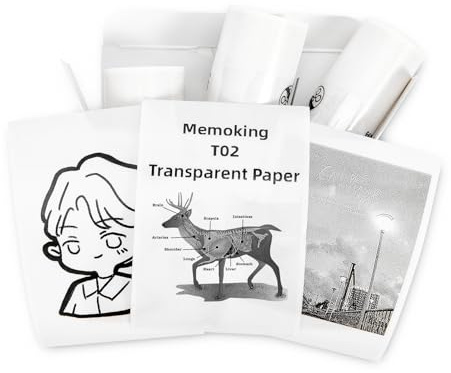 Memoking T02/M02L/Q02E/M02/M02X Papier Thermique Autocollant Transparent - 50 mm x 3,5 m Papier Thermique pour, Photo, Textes, Notes, d'étude, Journaux, Apprentissage, se Conservant 10 ans, 3 Rouleaux