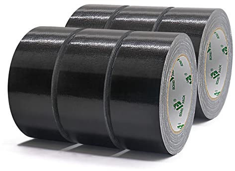 BOMEI PACK 6 rolls Duct Tape Black Reinforced 48mm x 32m Heavy Duty Black Gaffer Tape 190 mic thickness for Ducts Fixing Repairing,Moving Box Sealing,Home DIY Craft Labeling
