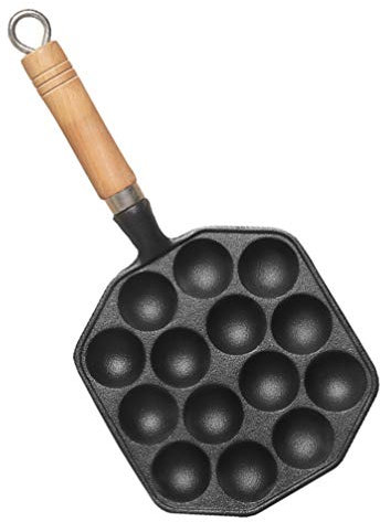 Cabilock Takoyaki-pfanne Mit Löchern Takoyaki-grillpfanne Aus Eisen Und Holz Küchen-diy-werkzeug Antihaftbeschichtung Backform Für Partys Und Familie