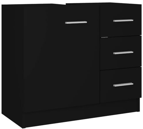 vidaXL Armario para Lavabo Lavamanos Inodoro Aseo Muebles Mobiliario Almacenamiento Estante Robusto Estable Madera Contrachapada Negro 63x30x54 cm