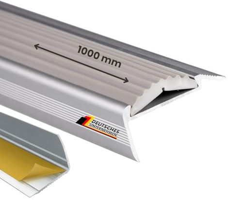 Floordirekt Treppenkantenprofil selbsklebend aus Alu mit Rutschfester Gummi Kantenschutz für Laminat, Parkett, Treppen Stufenkantenprofil - Treppenwinkel, Treppenprofil, Winkelprofil grau 100 cm
