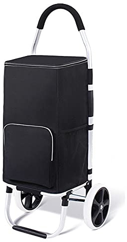 Falytemow Foldable Shopping Cart 2 Wheels 104 cm Handle Height Utility Cart Oxford Trolley Bag for Groceries (Black)