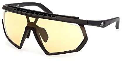 adidas Sport SP0029 Herren-Sonnenbrille, Schlanke & Leichte Sport-Sonnenbrille, Navigator-Glasform, Gelbe Kontrast-Gläser, Mattschwarz