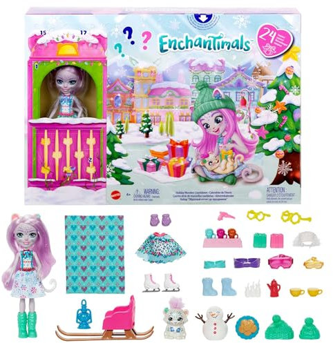 Enchantimals Adventskalender mit Sybill Schneeleopard Puppe (6-in), Tierfigur, & 24 Zubehör, tolles Geschenk für Kinder ab 4 Jahren, HHC21