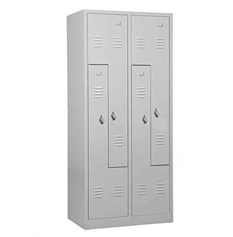 Schrank & Stuhl Spind – Metallspind in Z-Form 2 x 2 Abteilen 180 x 80 x 50 cm, Spindschrank mit Drehriegelvorrichtungen, Lieferung komplett montiert, Grau