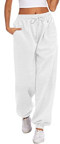 Hotouch Pantaloni da jogging da donna, con motivo a nido d'ape, lunghi, elastici, a vita alta, invernali, con tasche, S-XXL, verde militare