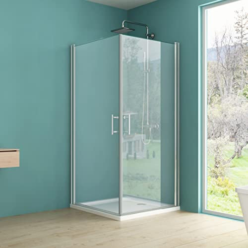 IMPTS Duschkabine 90x100 Eckeinstieg mit Pendeltür Duschabtrennung komplett Doppelt Schwingtür Duschtür Nische aus 6mm ESG glas mit Nano-Beschichtung Hohe 195cm, INKL. Duschwanne & Ablaufgarnitur