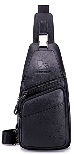 pundarika bolsa de cuero del pecho de los hombres de cuero bolsa de hombro de negocios de ocio crossbody bolsa de viaje de trabajo pequeño bolso Negro