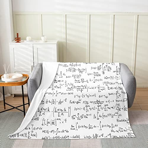 Loussiesd Coperta matematica in flanella di pile, coperta matematica sfocata per letto divano, coperta educativa per tutte le stagioni, coperta in peluche bianca traspirante per bambini 70 x 100 cm