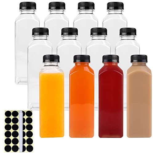 Happybase 12 Pezzi Bottiglie di Succo in Plastica 500ml, 16oz Contenitori Riutilizzabili Flaconi per Succhi di Frutta, Trasparente Bottiglie di Bevande Vuota per Conservare Latte e Bevande Varie