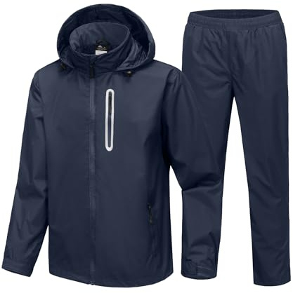 SWISSWELL Men's Waterproof Golf Rain Suit Rain Gear Jacket and Pant Outdoor Lightweight Hooded Raincoat S-5XL Navy Small