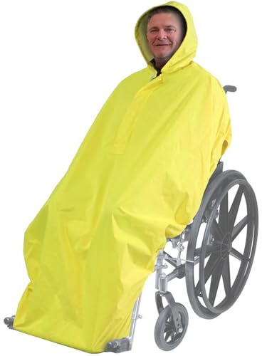 ANYOO Rullstol vattentät poncho med huva återanvändbart skydd lätt poncho mantel perfekt för vuxna, gUL, one size