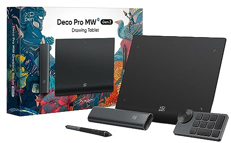 XPEN Deco Pro MW Gen2 Tablet Gráfica 9 Inalámbrica - Tableta Digital con Lápiz X3Pro, 16k Niveles Presión, Profesional con Teclas Express Bluetooth