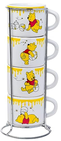 Silver Buffalo Disney Winnie Puuh Honey Hunny Drips 4-teiliges stapelbares Keramik-Espressotassen-Set, 85 ml