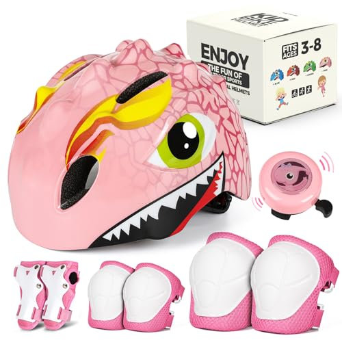 VICTGOAL Fahrradhelm Kinder zu Radsport Niedliche Cartoon 3D Gestaltet Kinderhelm für Fahrrad Skateboard Rollschuh für Jungen und Mädchen Verstellbare Größe (Rosa Set mit Klingel, S (50-54 cm))