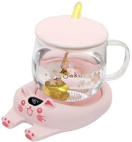 Tassenwärmer Kaffeewärmer für den Schreibtisch automatische Abschaltung, intelligenter Kerzenwärmer mit 3 Temperatureinstellungen, elektrischer Getränkewärmer für Kaffee, Kakao, Tee (Rosa)