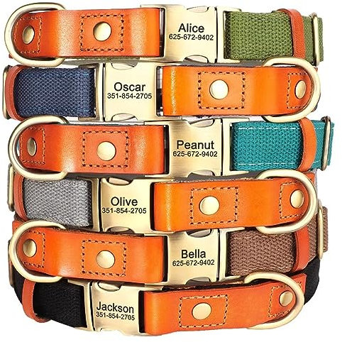 KINYABLUE Personalisierte Hundehalsbänder für kleine, mittelgroße und große Hunde, individuell graviertes Hundehalsband mit Namen und Nummer, weiches und strapazierfähiges Canvas-Nylon-Hundehalsband